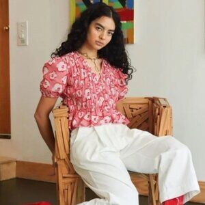 Wray Romero Cherry Blossom Red Patterned Blouse